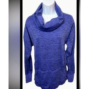 ATHLETA Top Shirt Batwing Robin Blue Purple Cowl Sweatshirt Yoga Active Dolman M